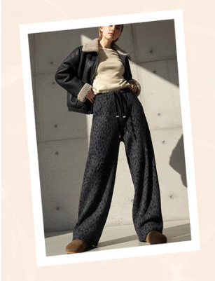 Women’s Leopard Print Wide Leg Lined Sweatpants