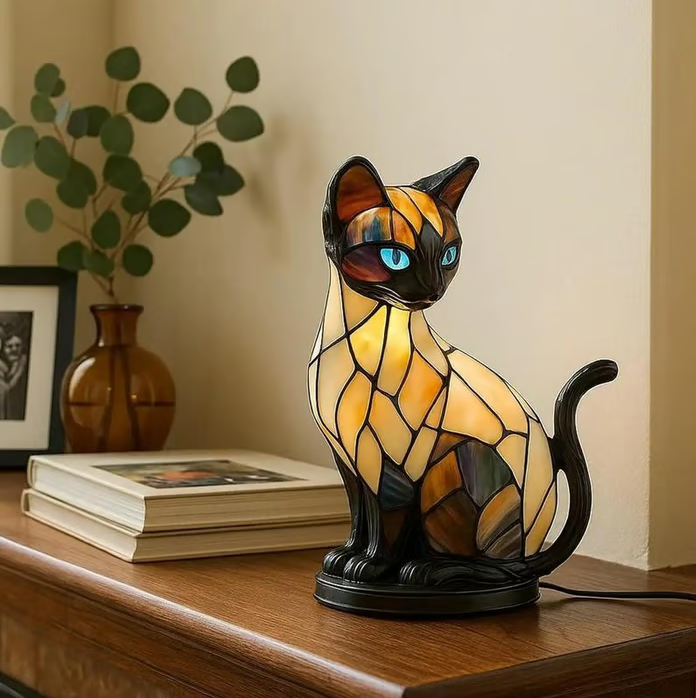 USB Rechargeable 3D Cat Glass Night Light Lamp with Warm Glow