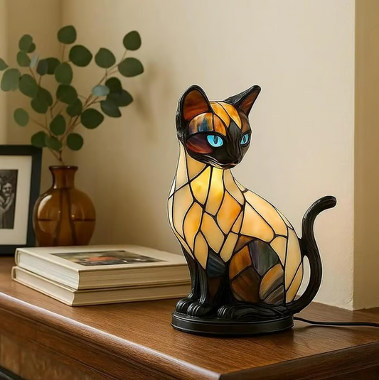 USB Rechargeable 3D Cat Glass Night Light Lamp with Warm Glow