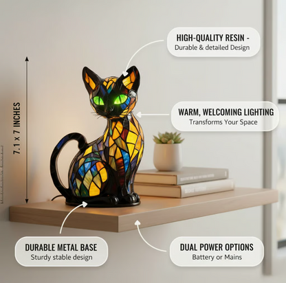 USB Rechargeable 3D Cat Glass Night Light Lamp with Warm Glow
