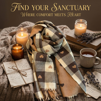 Heart Check Wool Blend Tassel Scarf Wrap