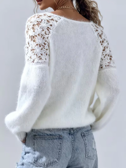 Women’s Off-Shoulder Open-Knit Lace Sweater
