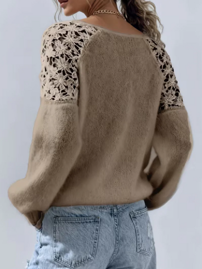 Women’s Off-Shoulder Open-Knit Lace Sweater