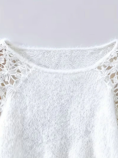 Women’s Off-Shoulder Open-Knit Lace Sweater