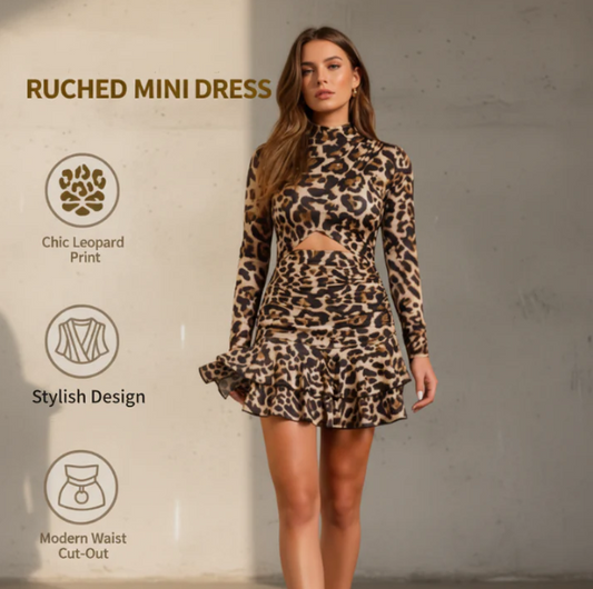 Women’s Leopard Print Ruched Mini Dress