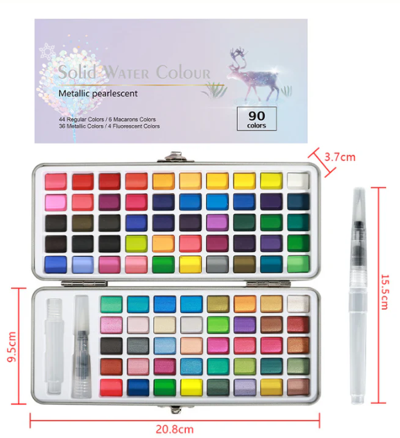Portable Watercolour Paint Set with 50 Pans and Travel Brush Kit