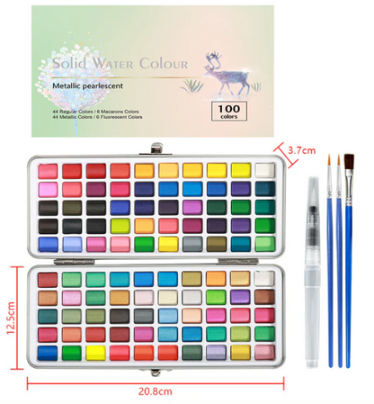 Portable Watercolour Paint Set with 50 Pans and Travel Brush Kit