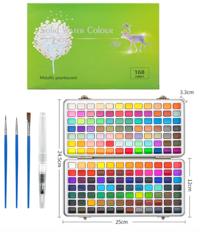 Portable Watercolour Paint Set with 50 Pans and Travel Brush Kit