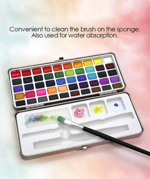 Portable Watercolour Paint Set with 50 Pans and Travel Brush Kit