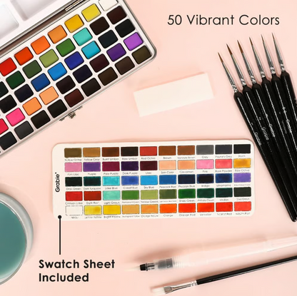 Portable Watercolour Paint Set with 50 Pans and Travel Brush Kit