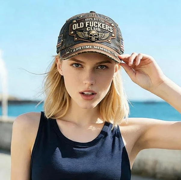 Distressed Denim Embroidered Badge Cap
