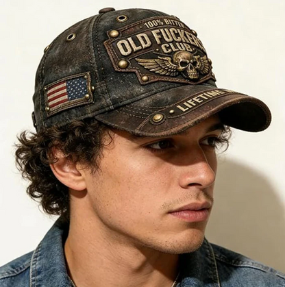 Distressed Denim Embroidered Badge Cap