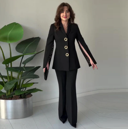 Women’s Split-Sleeve Blazer & Wide-Leg Trouser Co-Ord Set