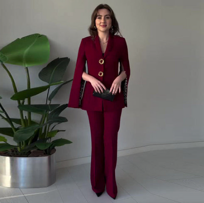 Women’s Split-Sleeve Blazer & Wide-Leg Trouser Co-Ord Set