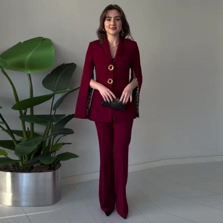 Women’s Split-Sleeve Blazer & Wide-Leg Trouser Co-Ord Set