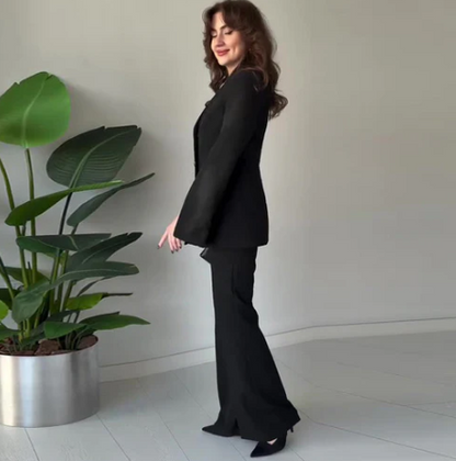 Women’s Split-Sleeve Blazer & Wide-Leg Trouser Co-Ord Set