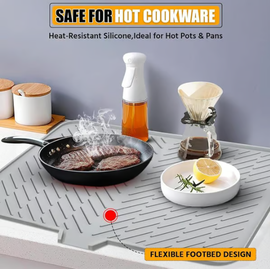 Large Silicone Dish Drying Mat with Drain Lip