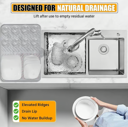 Large Silicone Dish Drying Mat with Drain Lip