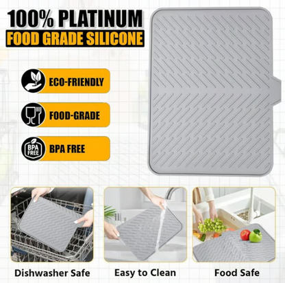 Large Silicone Dish Drying Mat with Drain Lip