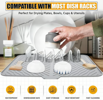 Large Silicone Dish Drying Mat with Drain Lip