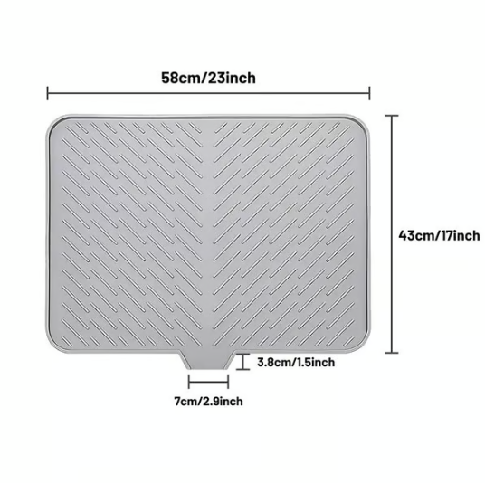 Large Silicone Dish Drying Mat with Drain Lip