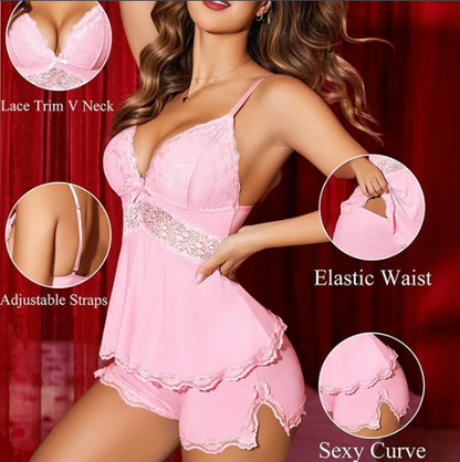Women’s Modal Floral Lace Camisole and Brief Sleep Set