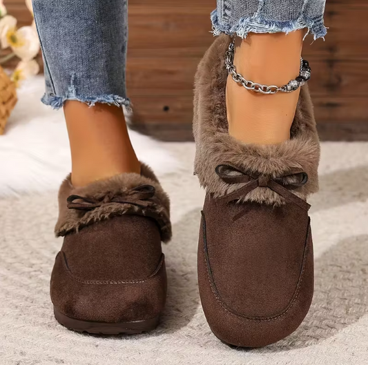 Women’s Faux Suede Plush Collar Slip On Slipper Boots