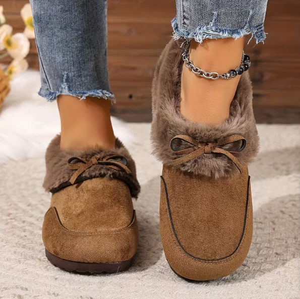 Women’s Faux Suede Plush Collar Slip On Slipper Boots