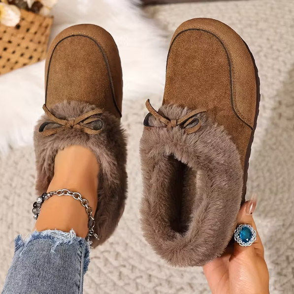 Women’s Faux Suede Plush Collar Slip On Slipper Boots