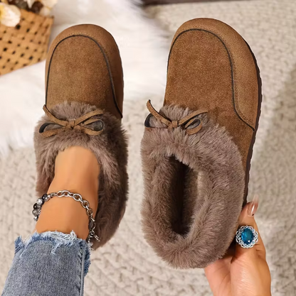 Women’s Faux Suede Plush Collar Slip On Slipper Boots
