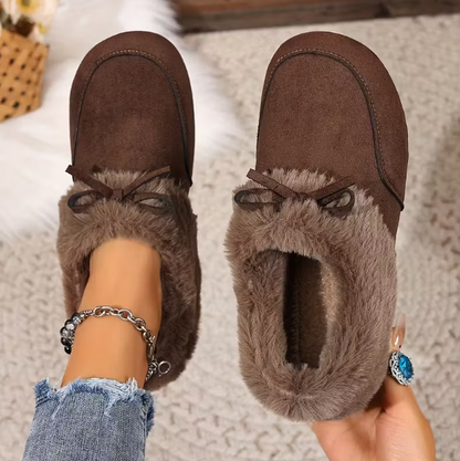Women’s Faux Suede Plush Collar Slip On Slipper Boots