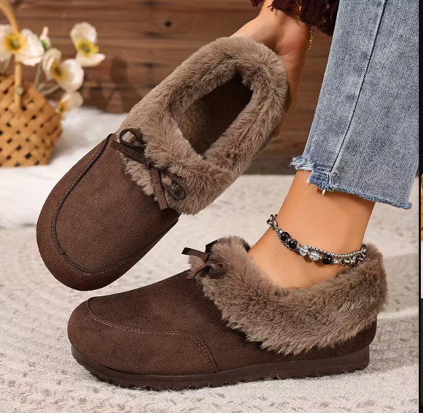 Women’s Faux Suede Plush Collar Slip On Slipper Boots