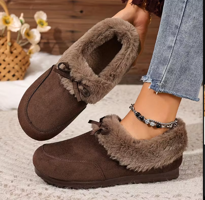 Women’s Faux Suede Plush Collar Slip On Slipper Boots