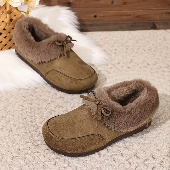 Women’s Faux Suede Plush Collar Slip On Slipper Boots