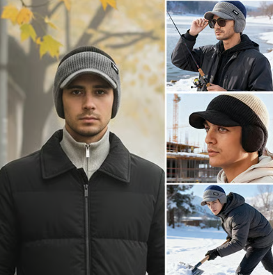 Windproof Thermal Cap with Visor and Ear Flaps