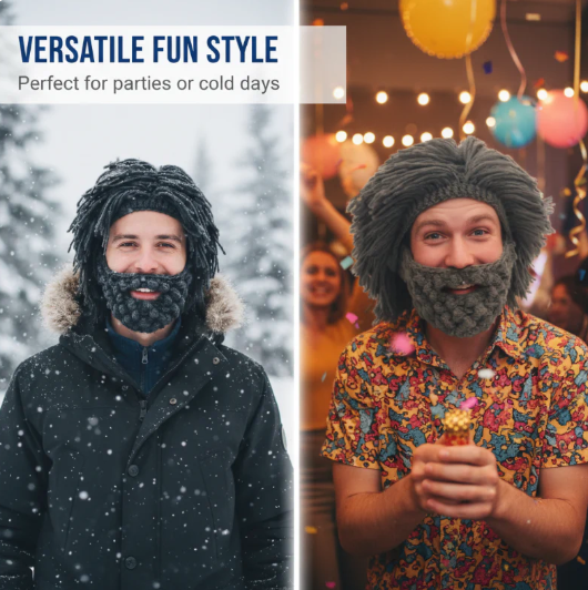 Winter Knit Wig and Beard Hat