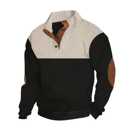 Men’s Button-Neck Colourblock Cable-Knit Sweater
