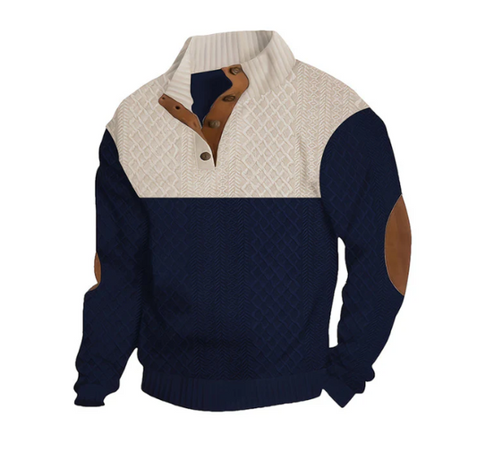 Men’s Button-Neck Colourblock Cable-Knit Sweater