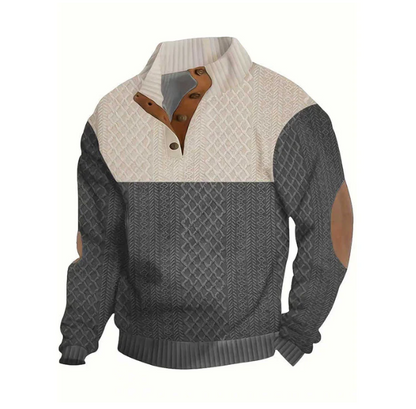 Men’s Button-Neck Colourblock Cable-Knit Sweater