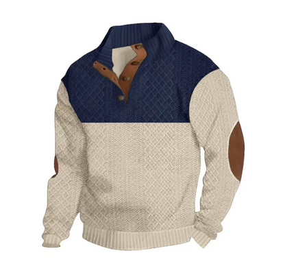 Men’s Button-Neck Colourblock Cable-Knit Sweater