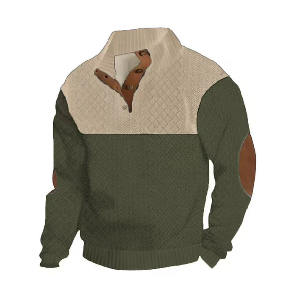 Men’s Button-Neck Colourblock Cable-Knit Sweater