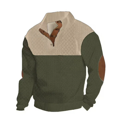 Men’s Button-Neck Colourblock Cable-Knit Sweater