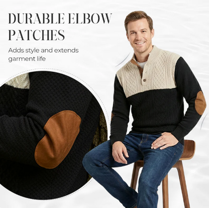 Men’s Button-Neck Colourblock Cable-Knit Sweater