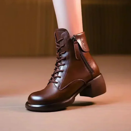 Women’s Retro Lace Up Side Zip Heel Ankle Boots