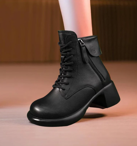 Women’s Retro Lace Up Side Zip Heel Ankle Boots