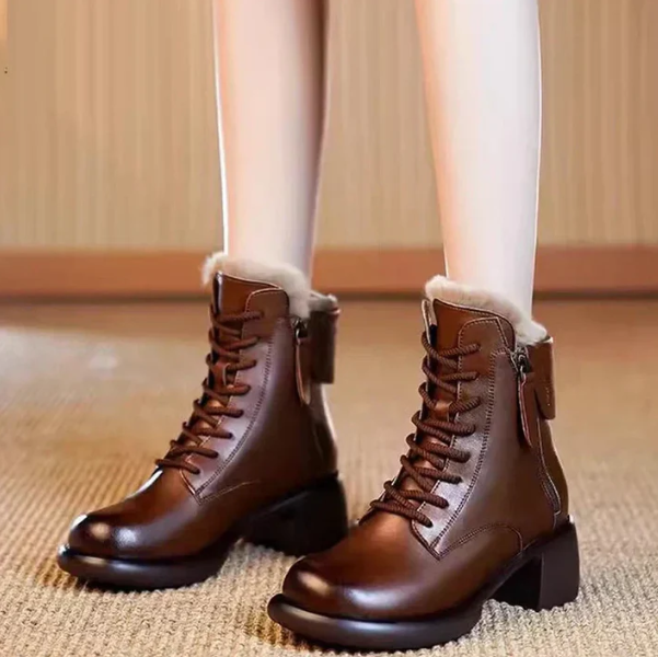 Women’s Retro Lace Up Side Zip Heel Ankle Boots