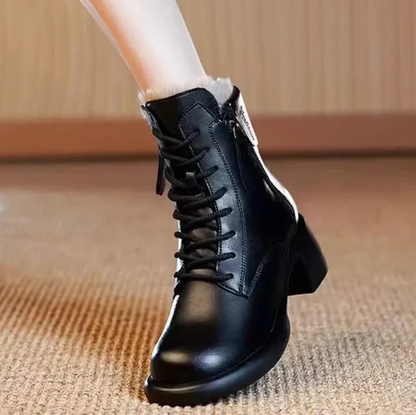 Women’s Retro Lace Up Side Zip Heel Ankle Boots