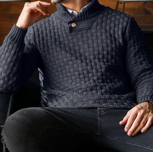 Men’s Basket-Weave Stand Collar Knit Jumper