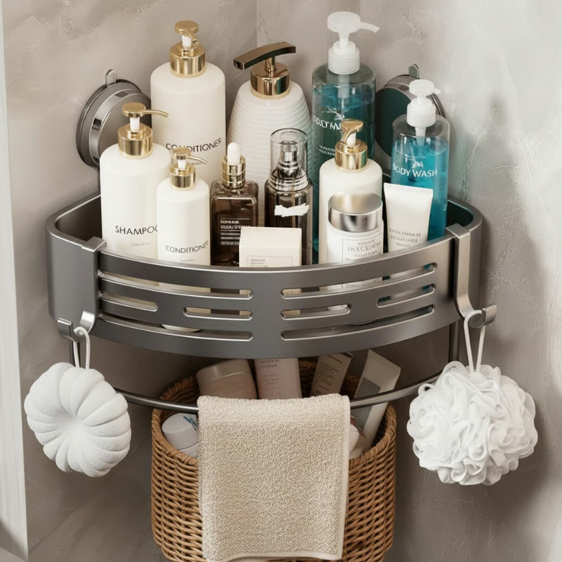 No Drill Corner Shower Shelves with Strong Suction Hold