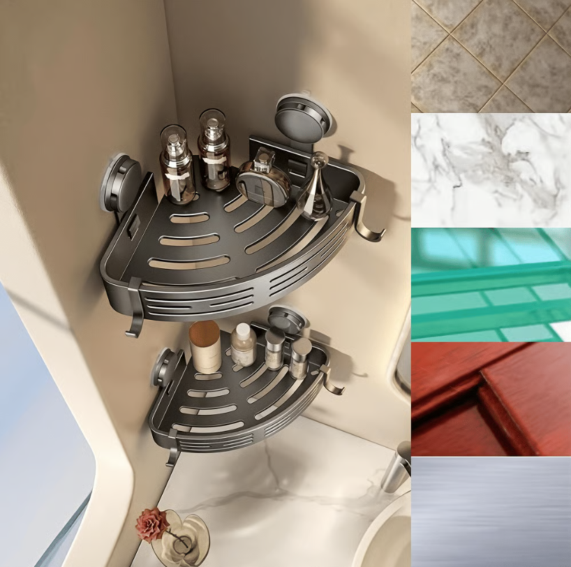 No Drill Corner Shower Shelves with Strong Suction Hold